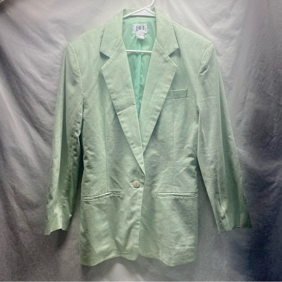 Vintage 80’s Casual Linen Longline Blazer SZ M Oversized Pastel Green - Picture 2 of 5